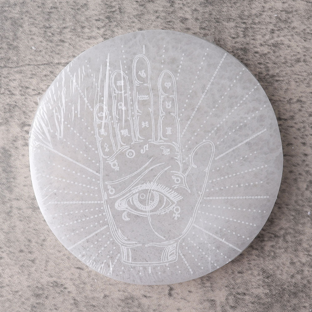 15cm Round Selenite Crystal Coaster with Spiritual Energy