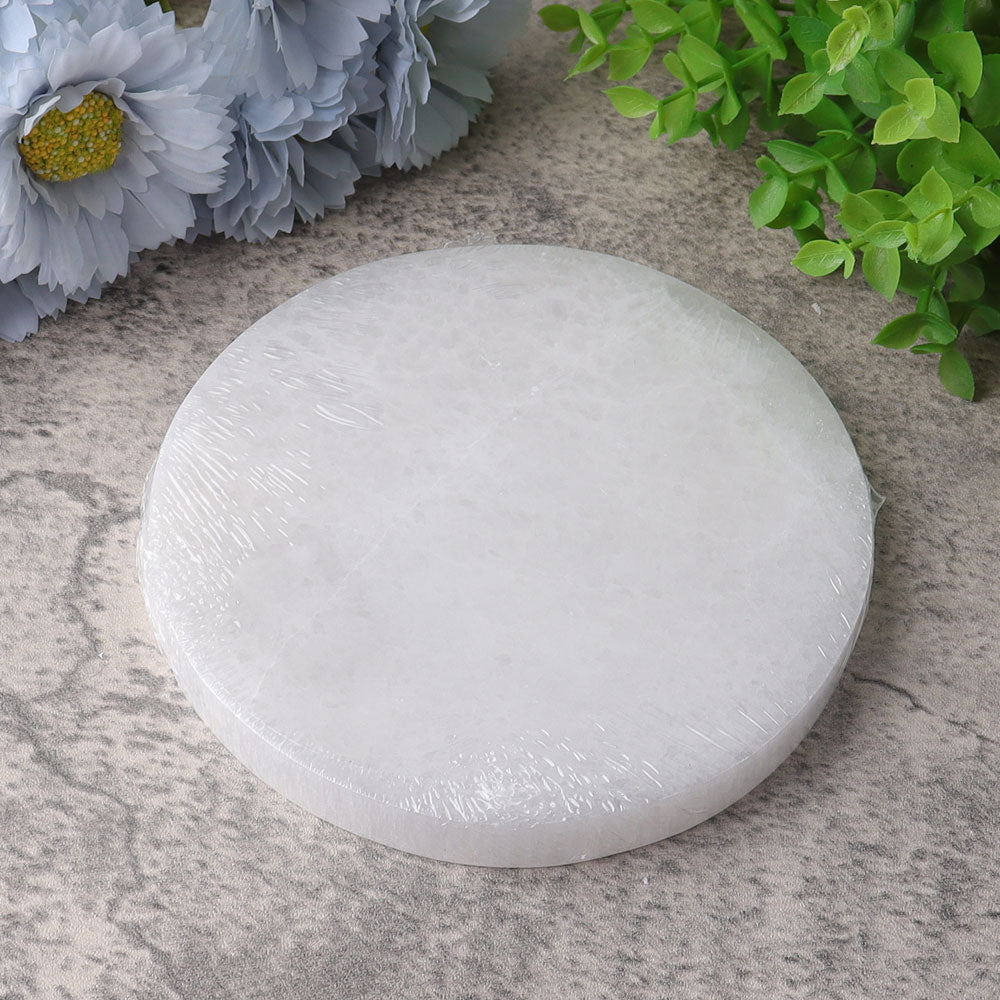 15cm Round Selenite Crystal Coaster with Spiritual Energy