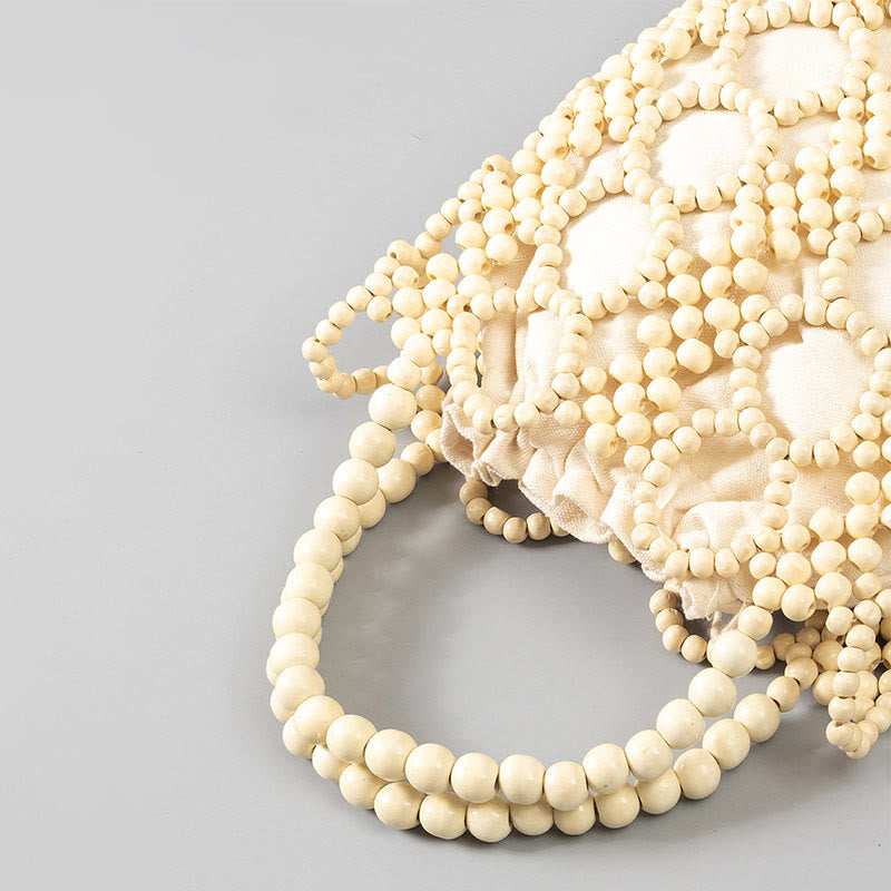 Hand-woven Round Hollow Wooden Beads Handbag - Bohemian Style