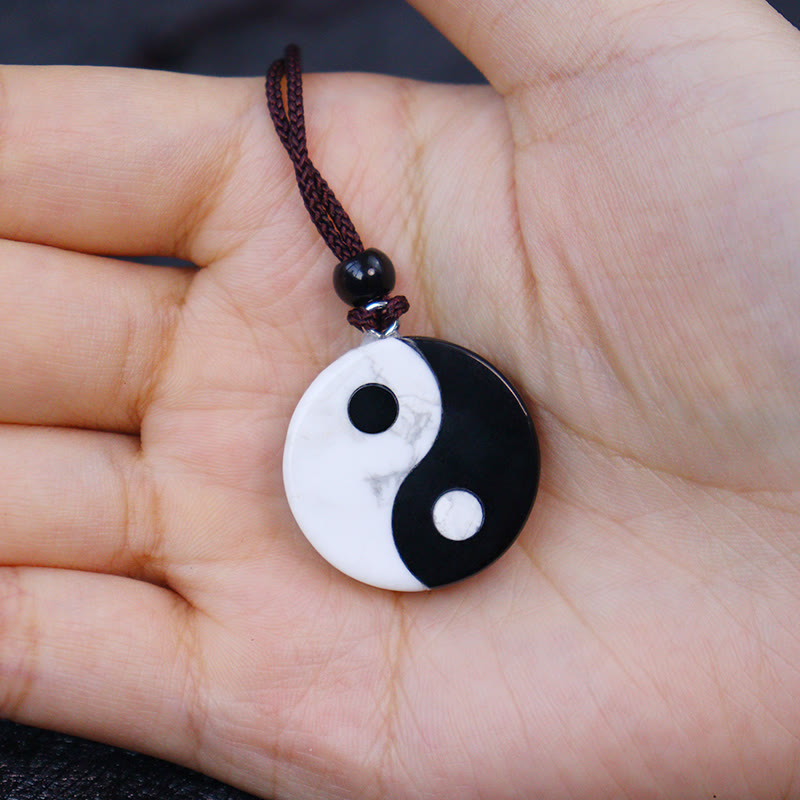 Black Obsidian White Turquoise Yin Yang Balance Necklace