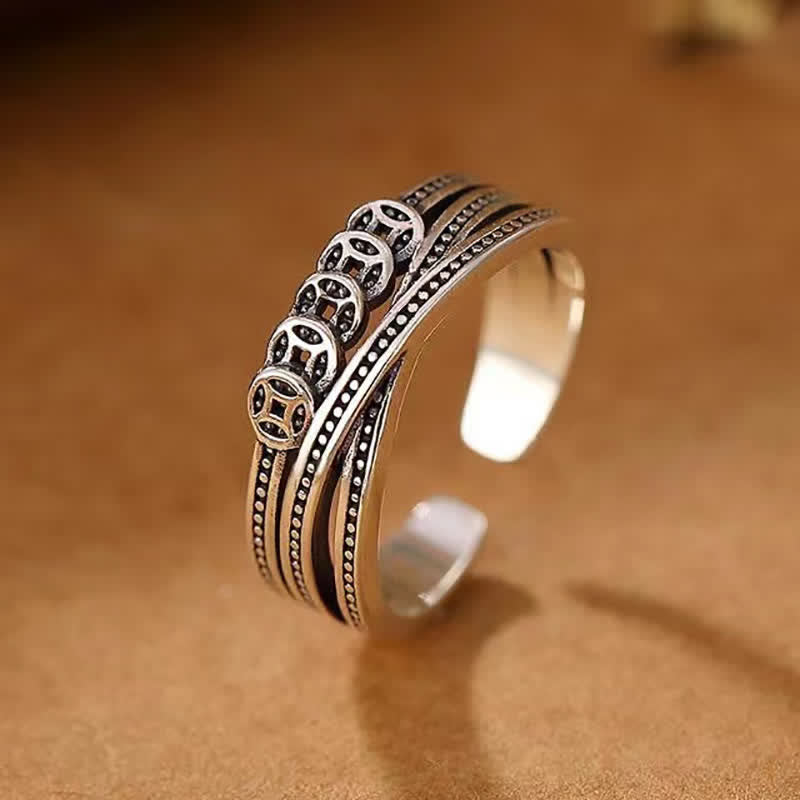 Copper Coin Spiritual Ring for Wealth and Luck Balance
