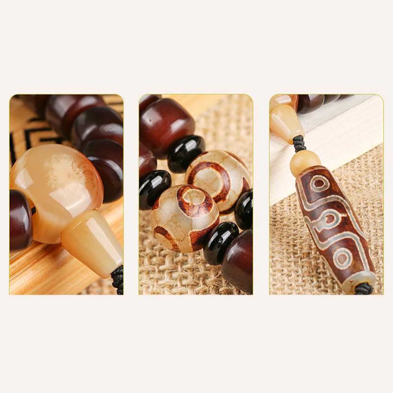 108 Mala Beads Three-eyed Nine-eye Dzi Jade Luck Bracelet