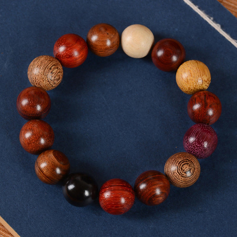 15mm Sandalwood Protection Bracelet - Multicolored Healing Wood Jewelry