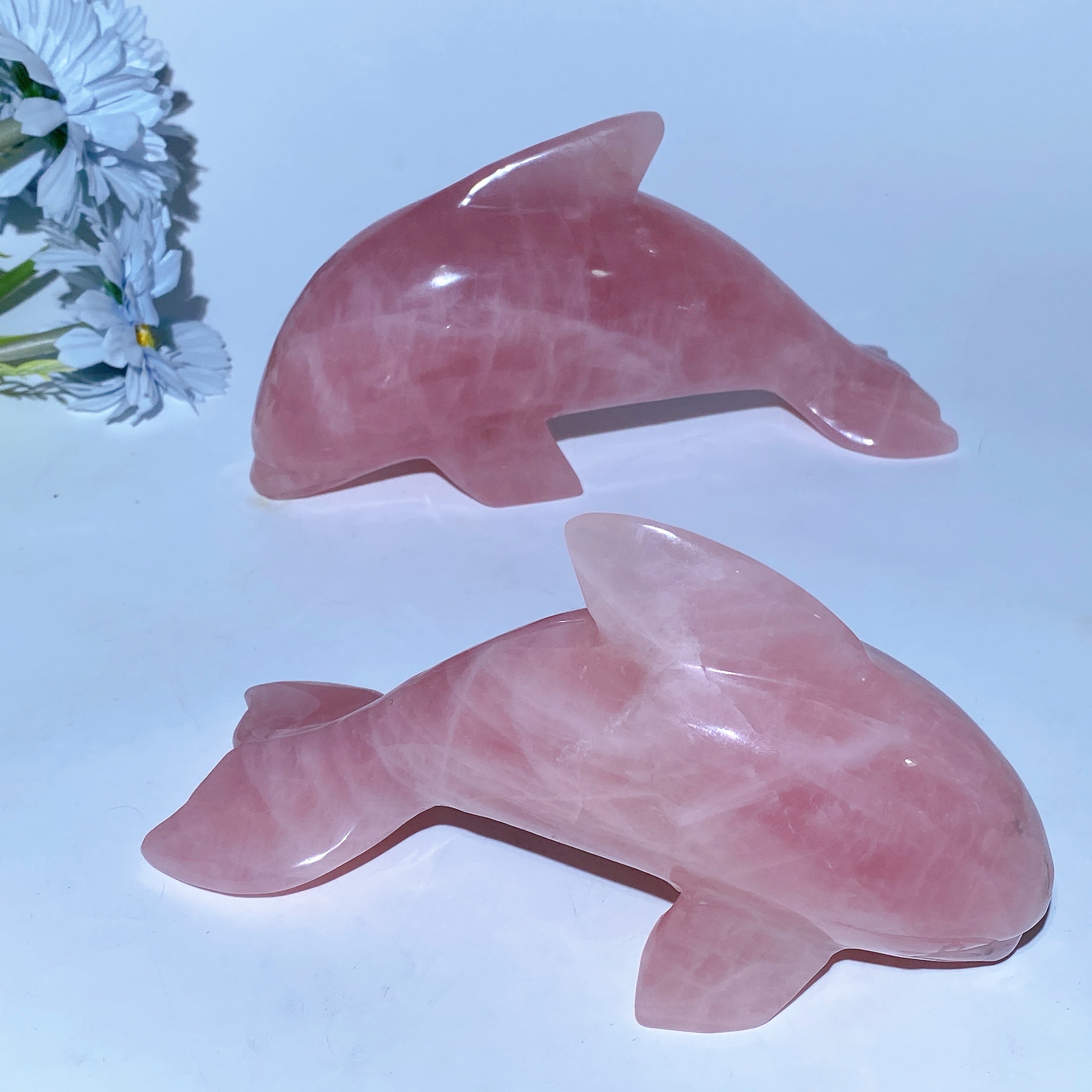 16-18cm Rose Quartz Dolphin Crystal Figurine for Healing