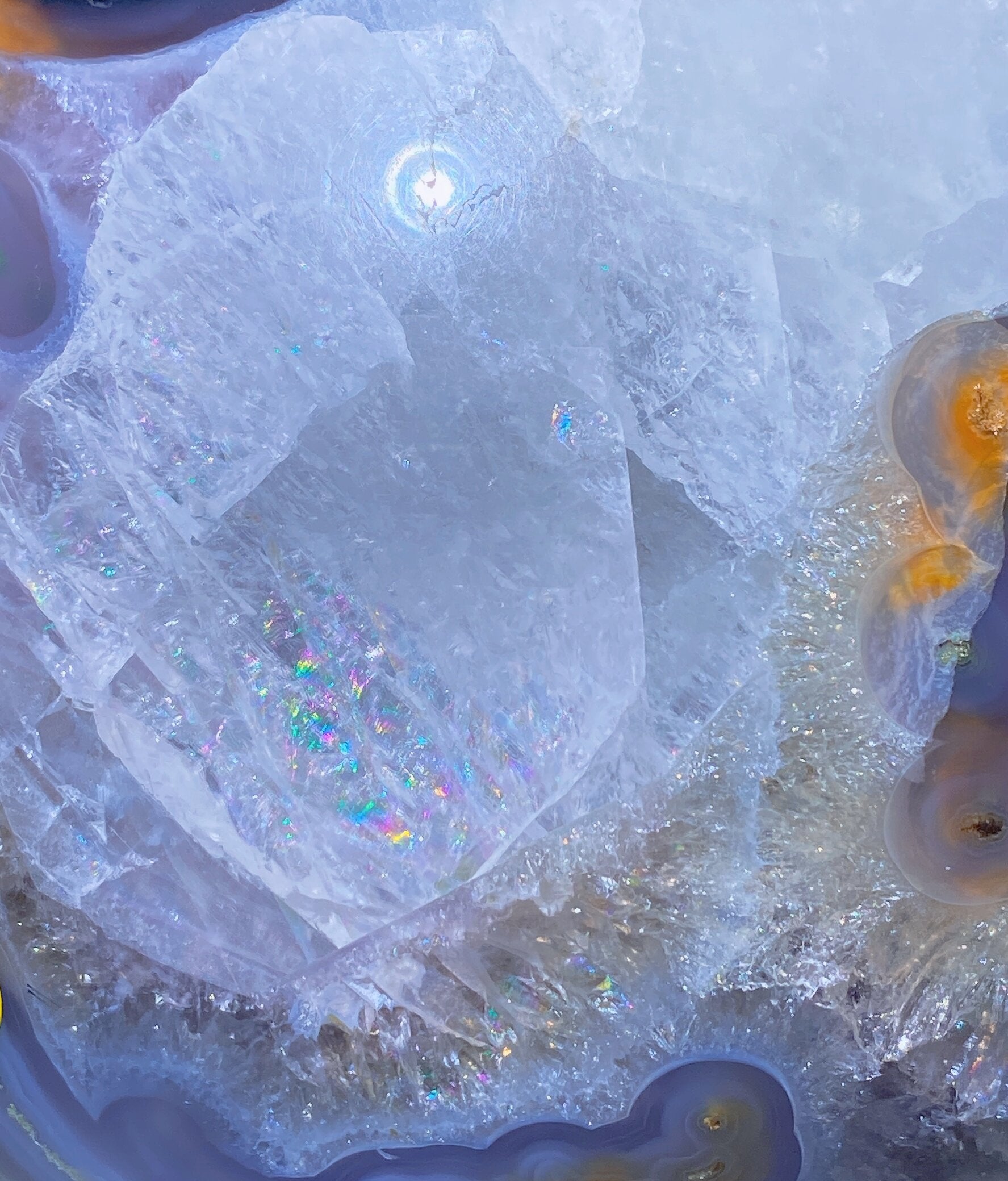 16.5cm Druzy Moss Agate & Calcite UV Reactive Crystal Sphere