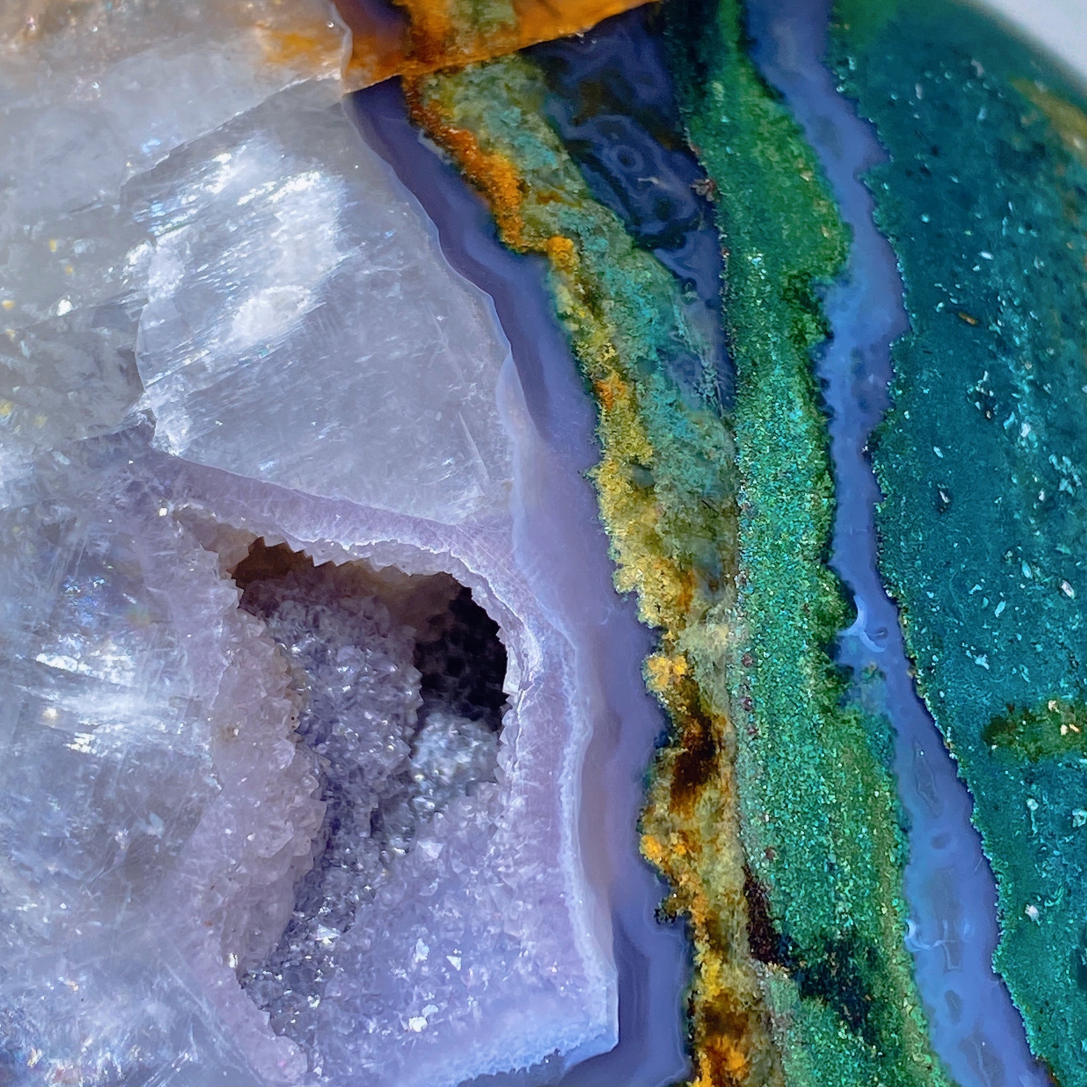 16.5cm Druzy Moss Agate & Calcite UV Reactive Crystal Sphere