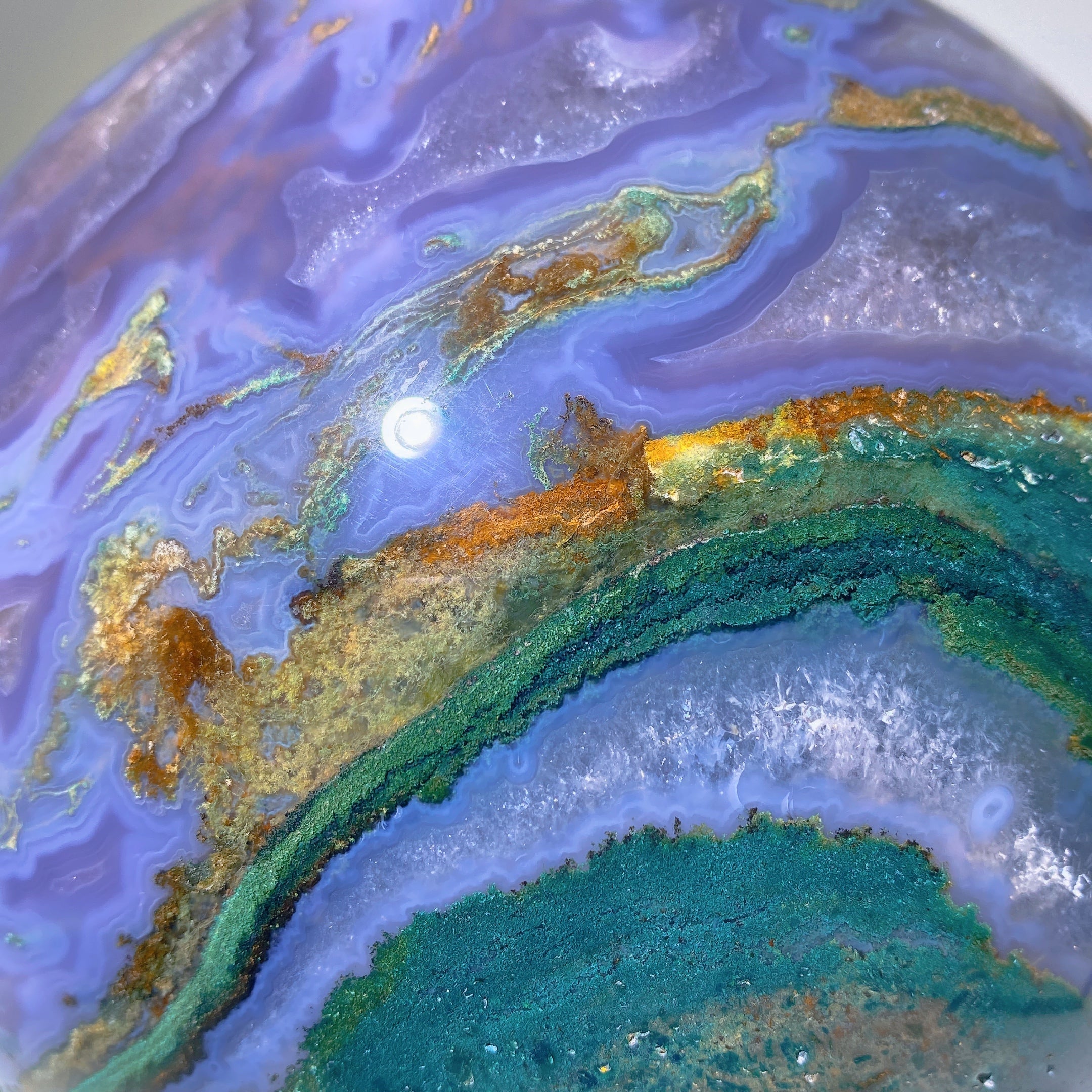 16.5cm Druzy Moss Agate & Calcite UV Reactive Crystal Sphere