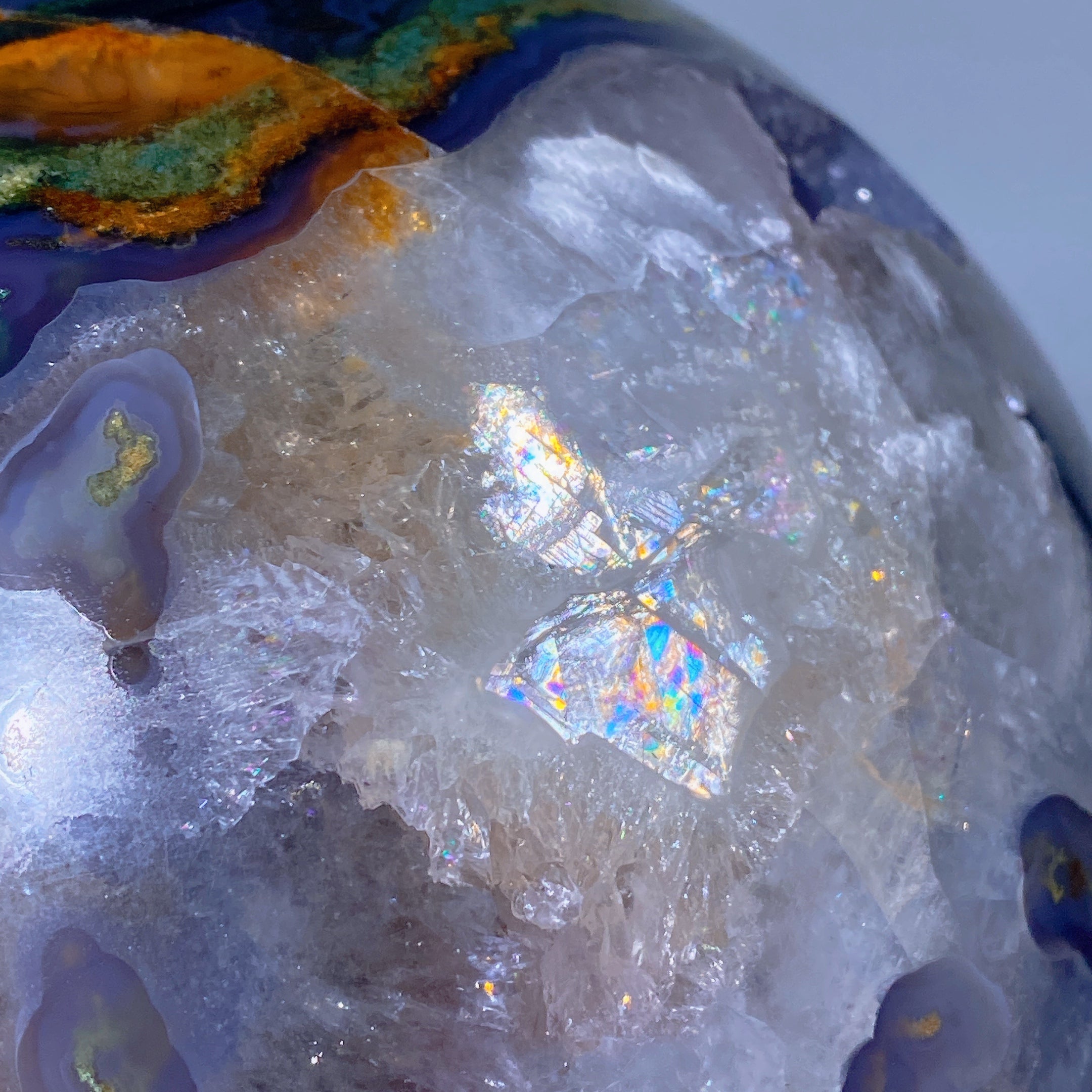 16.5cm Druzy Moss Agate & Calcite UV Reactive Crystal Sphere