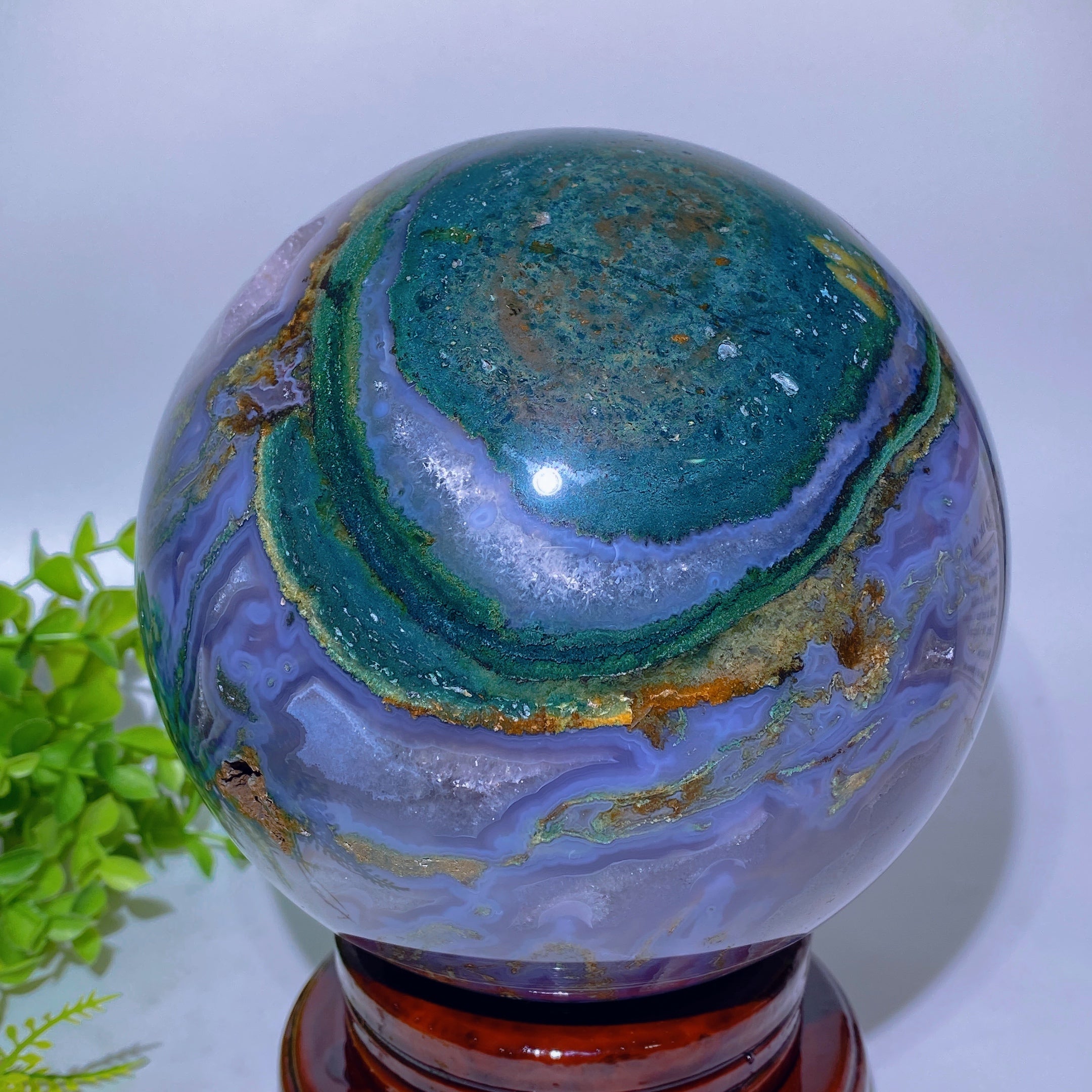 16.5cm Druzy Moss Agate & Calcite UV Reactive Crystal Sphere