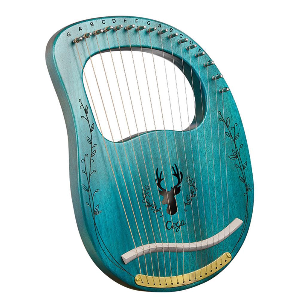 Turquoise Lyre Harp with Deer Silhouette and Metallic Accents for Musical Harmony