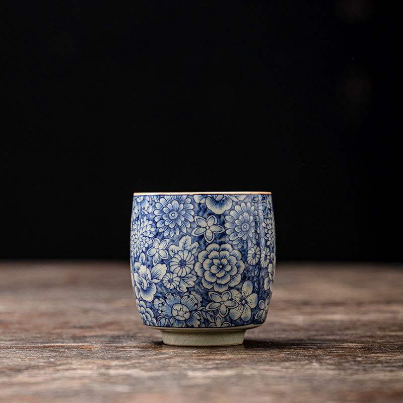 Vintage Lotus Ceramic Teacup | Handmade Floral Tableware