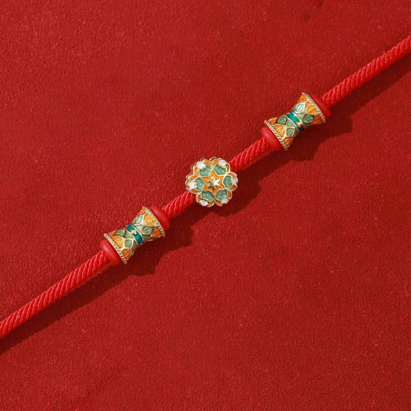 925 Sterling Silver Lotus Drum Bracelet with Red Rope | New Beginnings