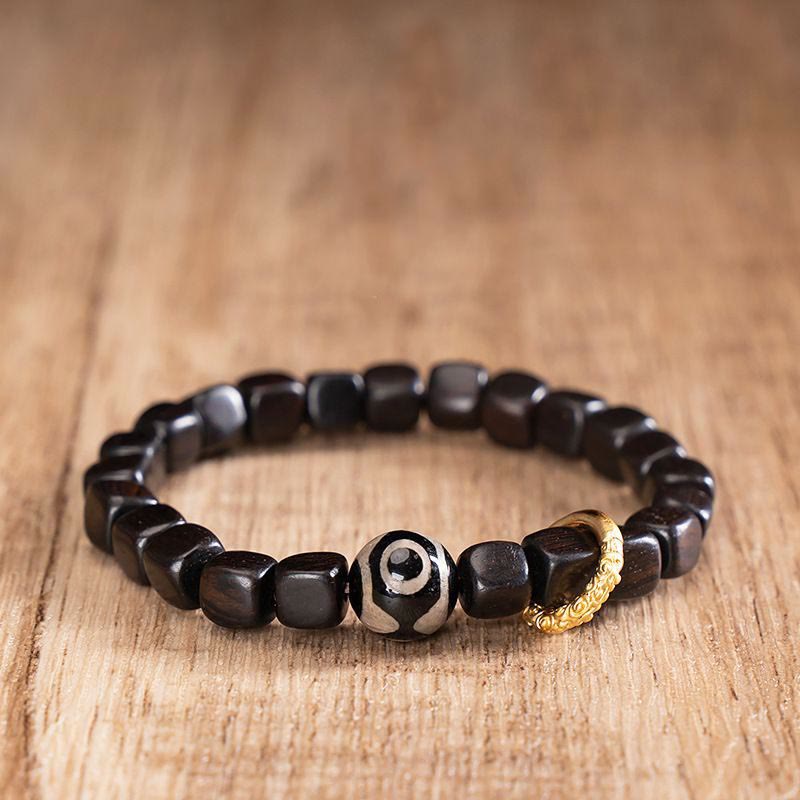 Unisex Ebony Wood & Dzi Bead Balance Bracelet 7mm
