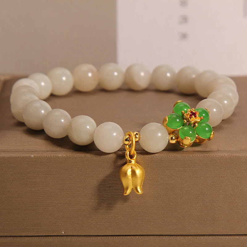 8mm Natural Jade Luck Flower Bracelet