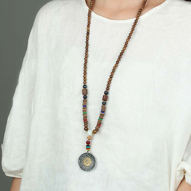 Turquoise Om Mani Padme Hum Prayer Wheel Necklace