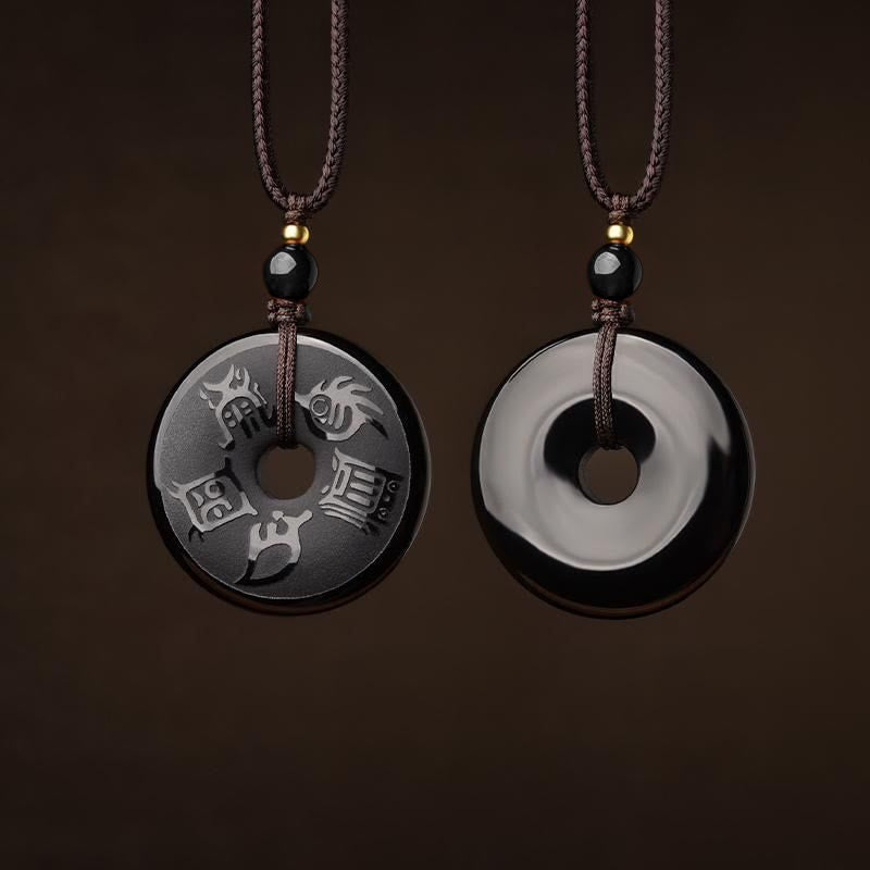 Black Obsidian Peace Buckle Necklace with Five Sacred Mountains Pendant