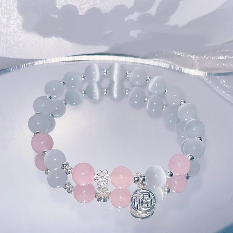 Cat's Eye Crystal Peach Blossom Fu Character Support Bracelet