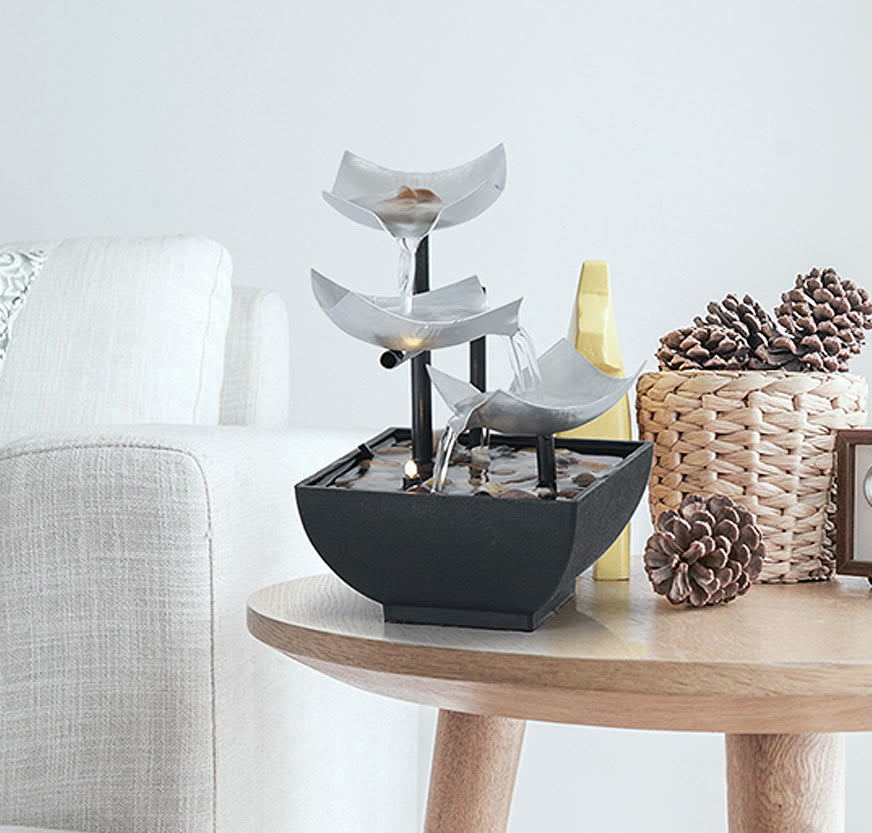 Three Layers Lotus Waterfall Fountain | Zen Tabletop Decor