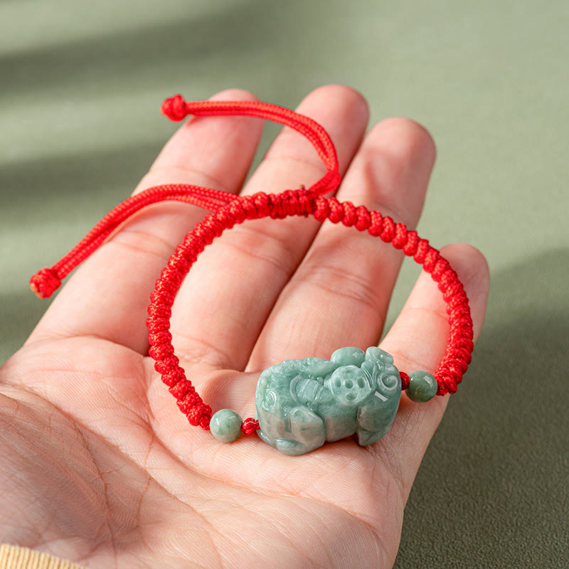 Jade Pi Xiu Protection Bracelet with King Kong Knot, Red String