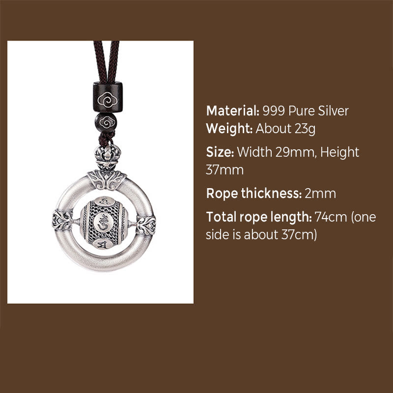 999 Sterling Silver Om Mani Padme Hum Necklace for Wisdom & Protection