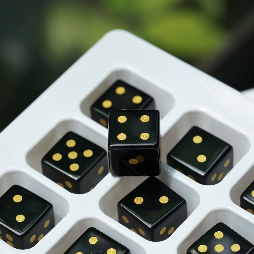 16mm Gemstone Crystal Healing Cube Dice with Golden Dots