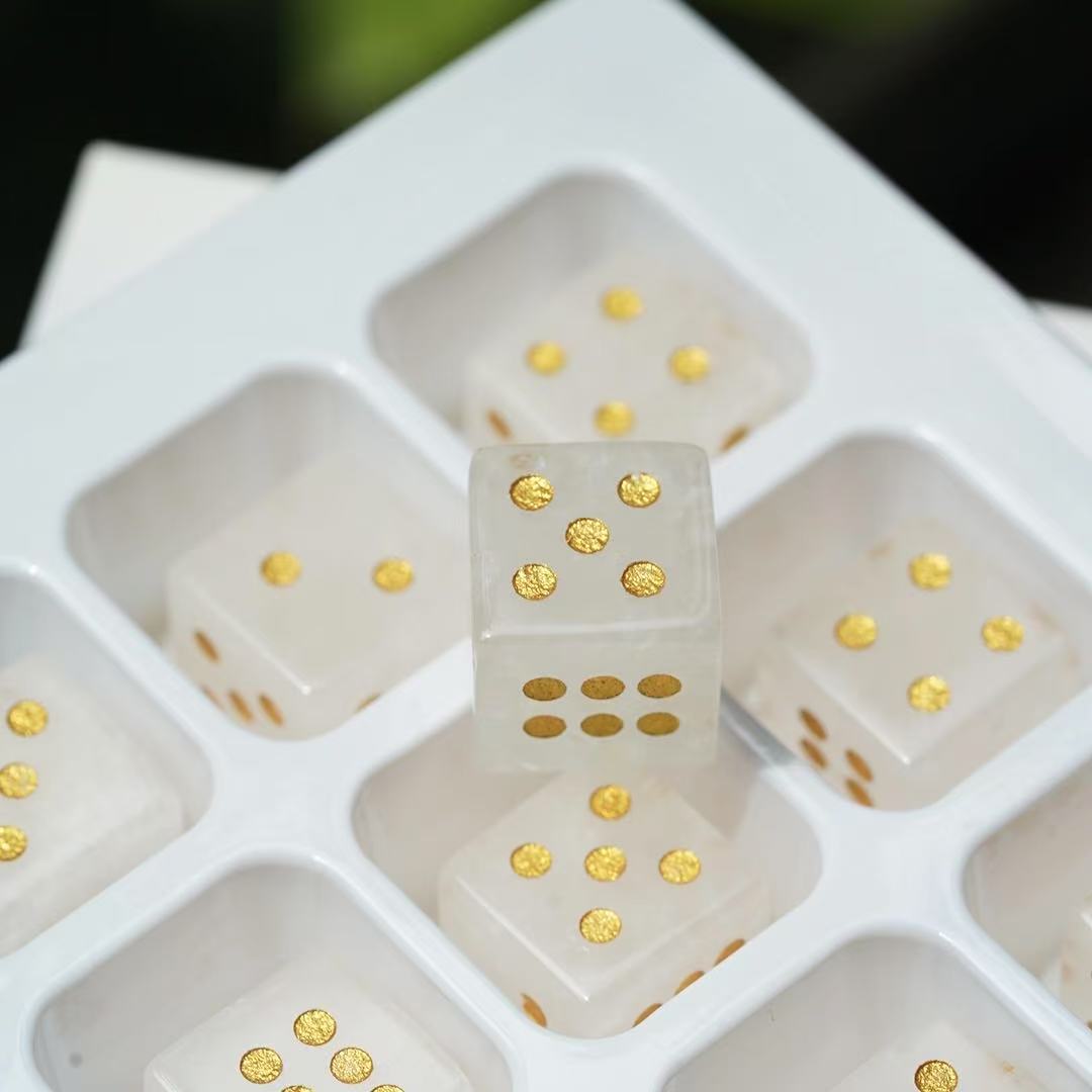 16mm Gemstone Crystal Healing Cube Dice with Golden Dots