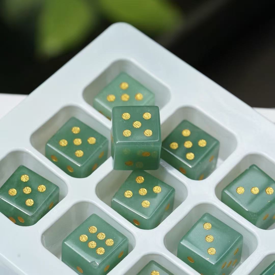 16mm Gemstone Crystal Healing Cube Dice with Golden Dots