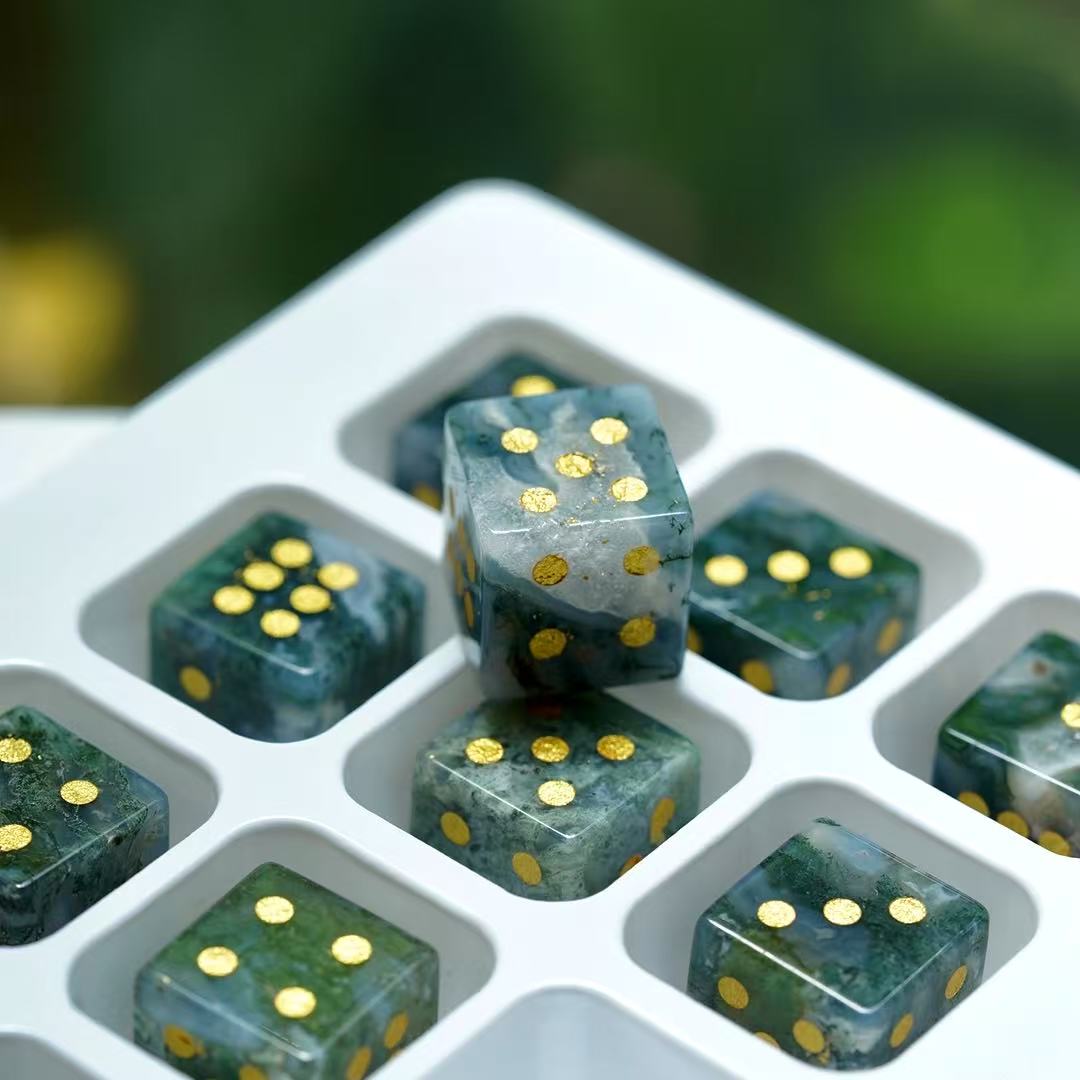16mm Gemstone Crystal Healing Cube Dice with Golden Dots