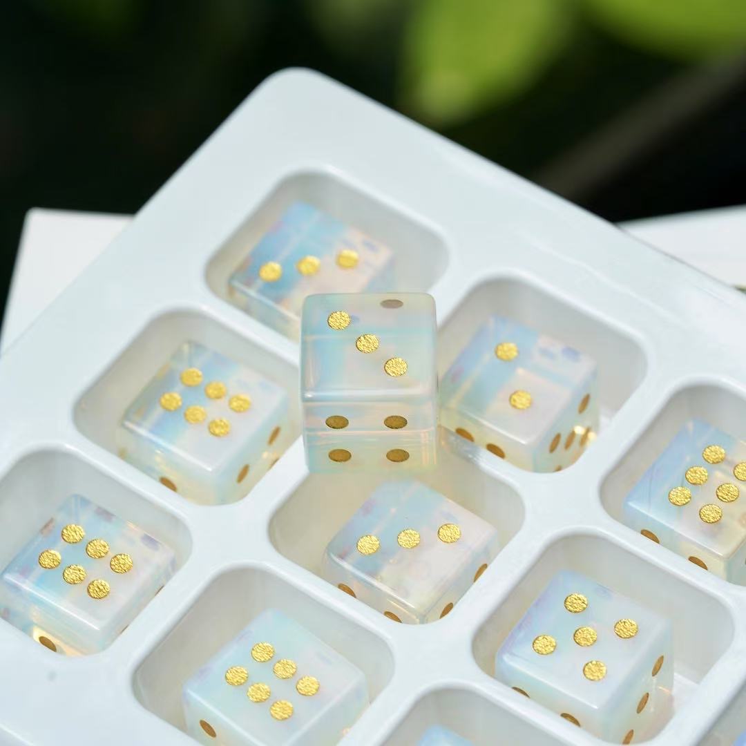 16mm Gemstone Crystal Healing Cube Dice with Golden Dots