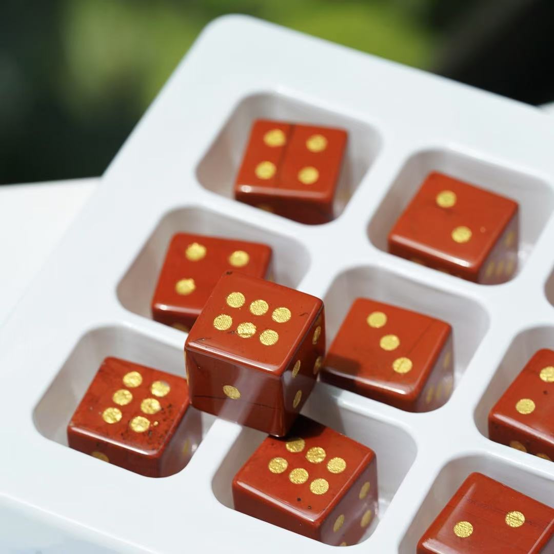 16mm Gemstone Crystal Healing Cube Dice with Golden Dots