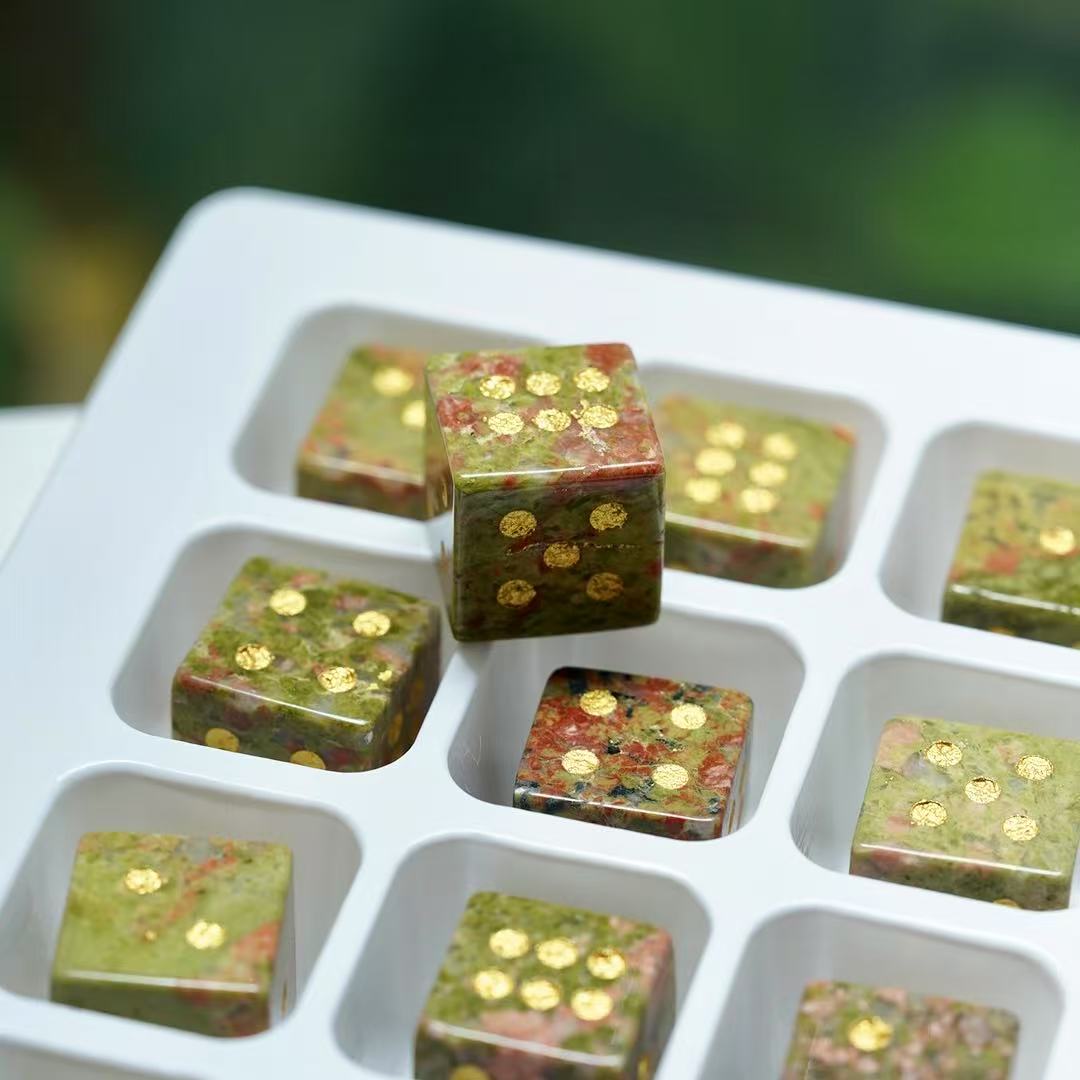 16mm Gemstone Crystal Healing Cube Dice with Golden Dots