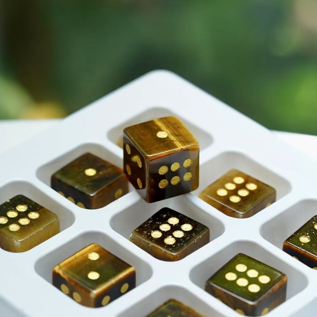 16mm Gemstone Crystal Healing Cube Dice with Golden Dots