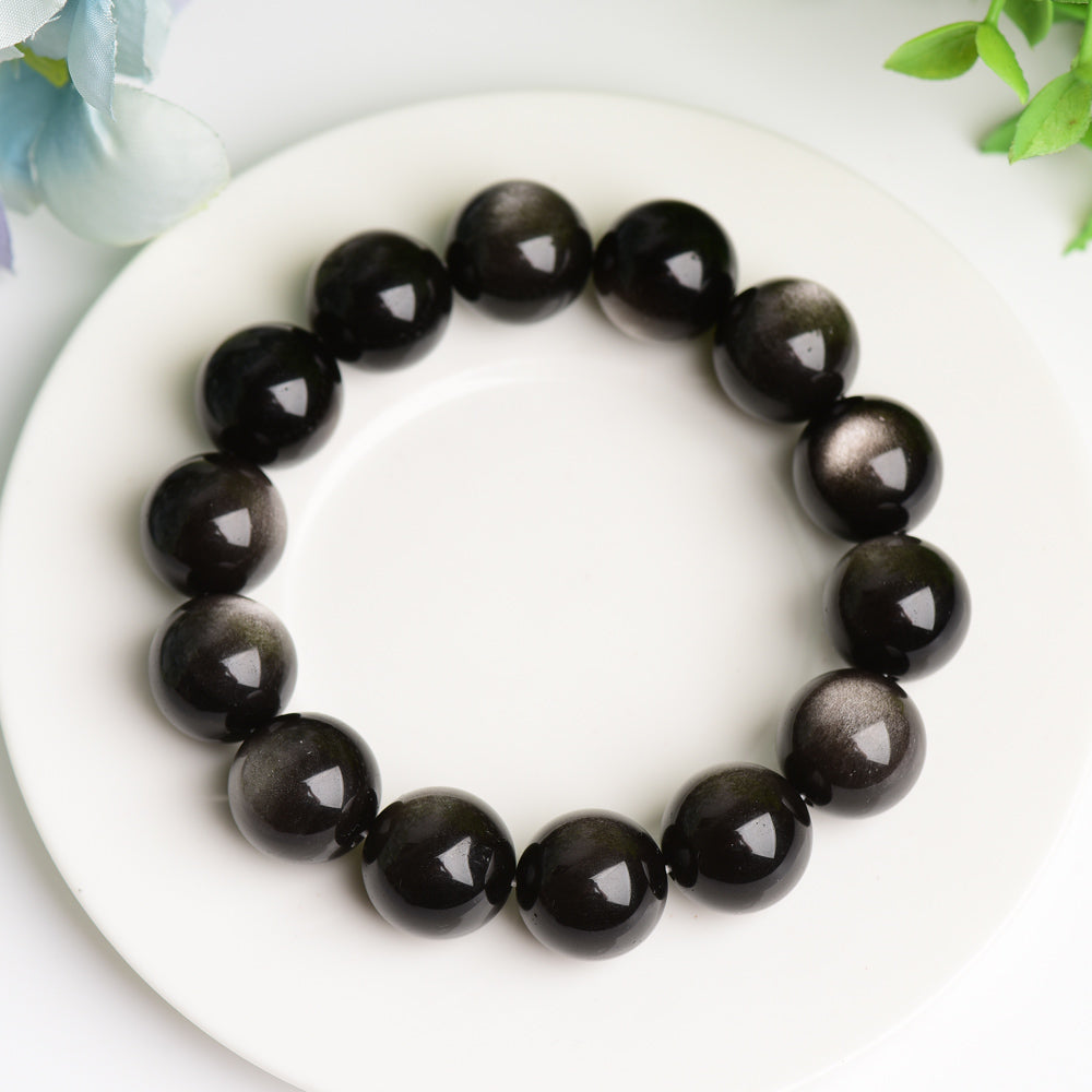16mm Silver Obsidian Bracelet for Protection & Grounding