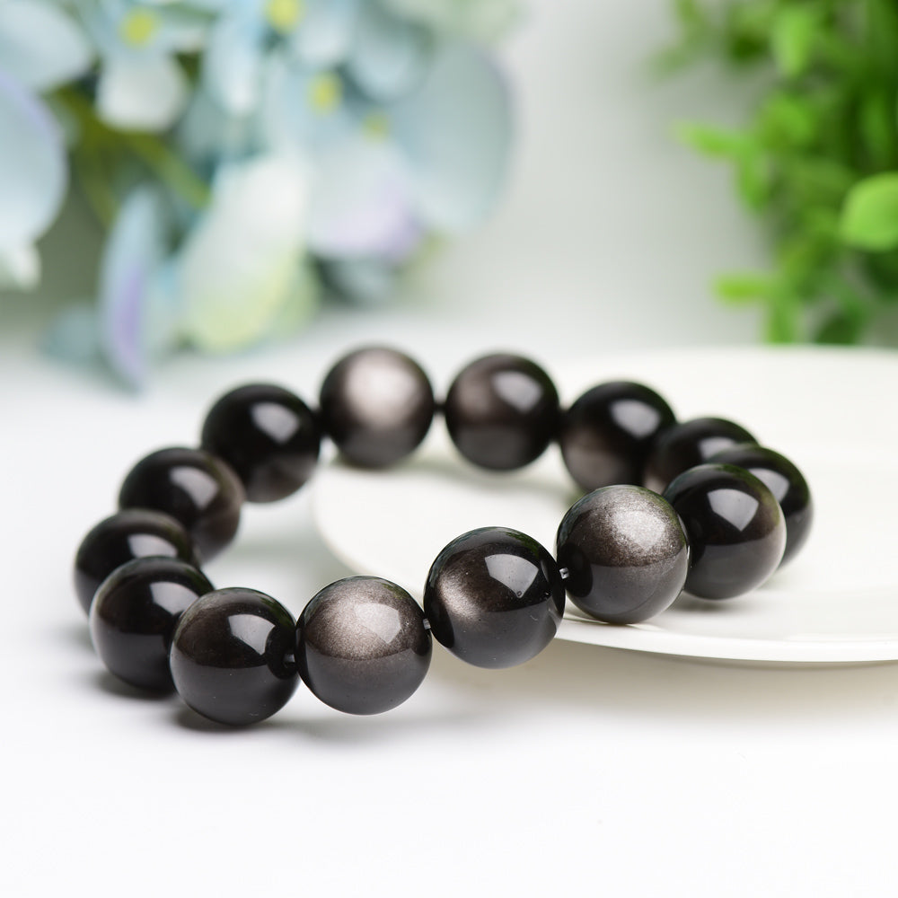 16mm Silver Obsidian Bracelet for Protection & Grounding