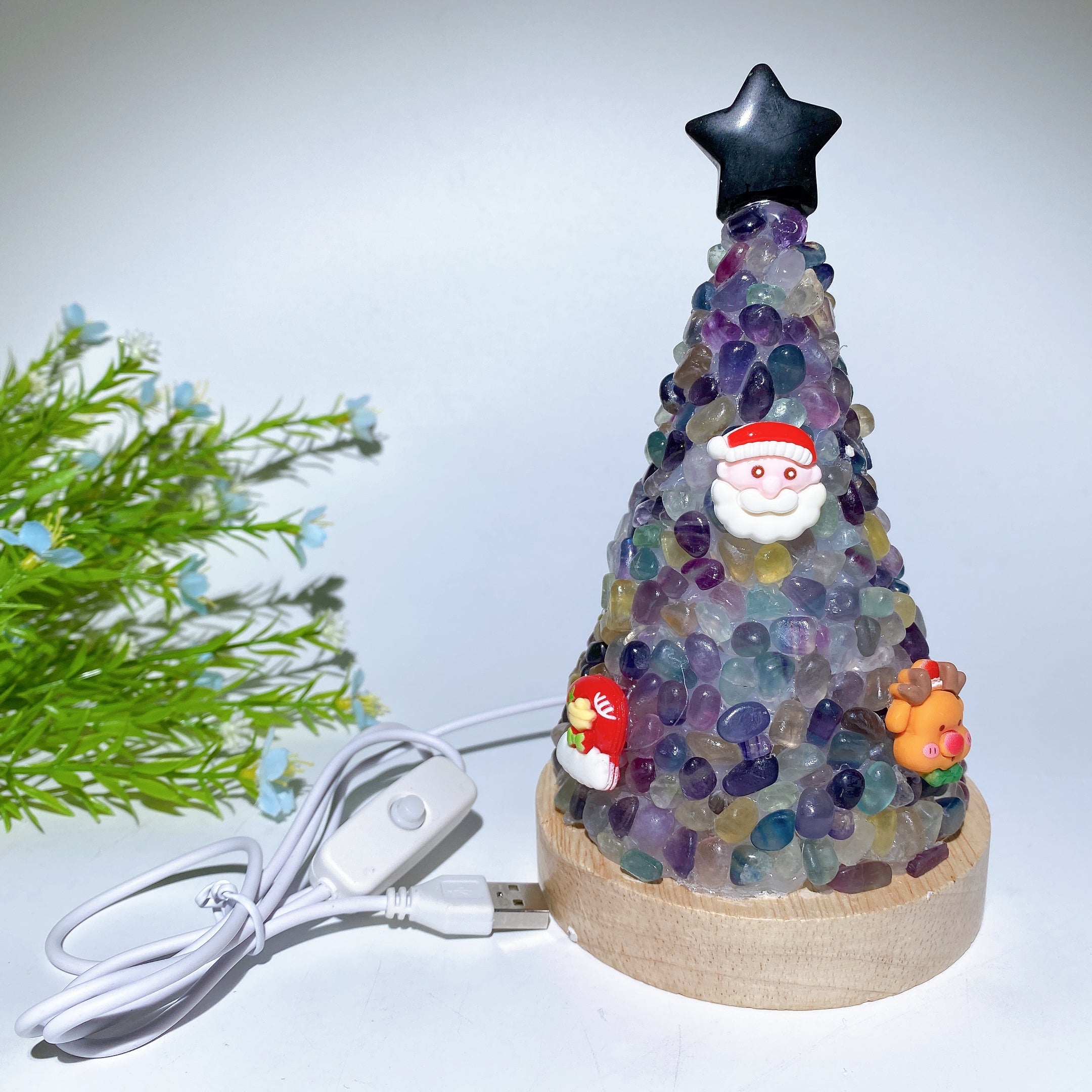 17.5cm Crystal Chips Christmas Tree Lamp for Healing