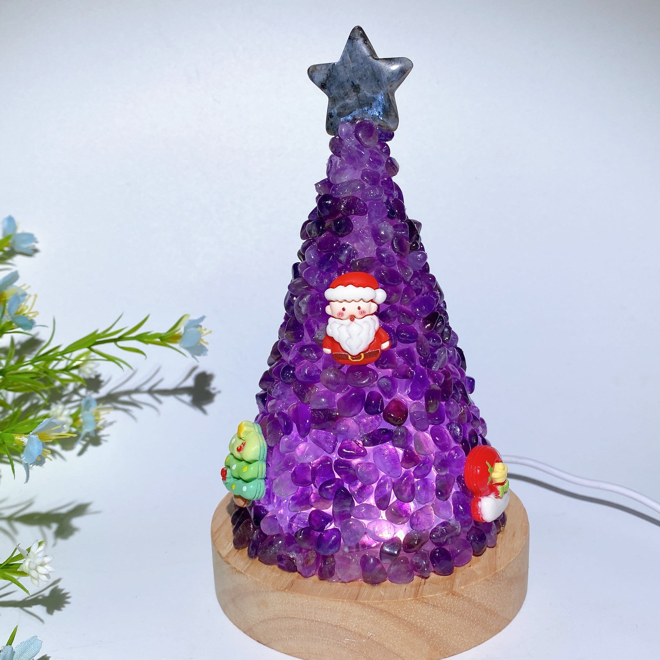 17.5cm Crystal Chips Christmas Tree Lamp for Healing