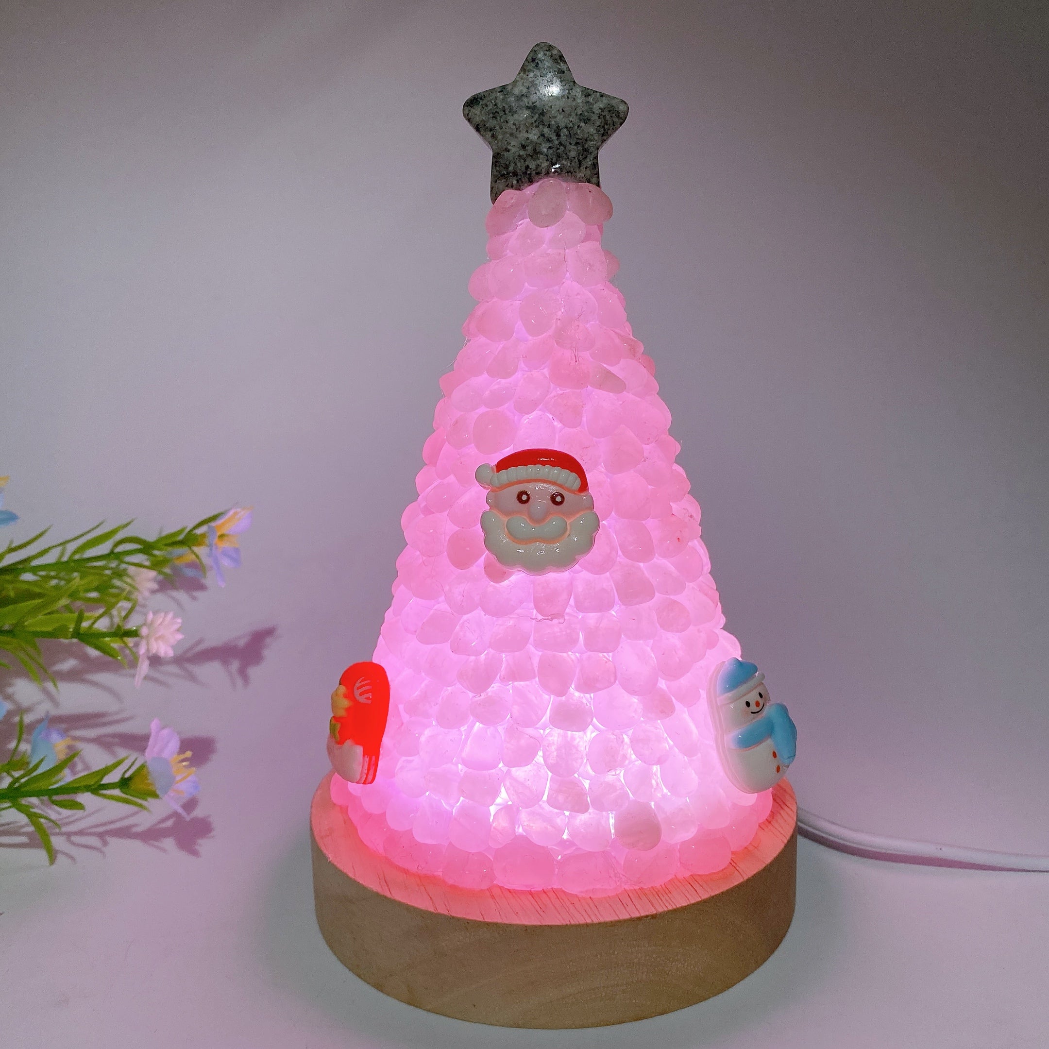 17.5cm Crystal Chips Christmas Tree Lamp for Healing