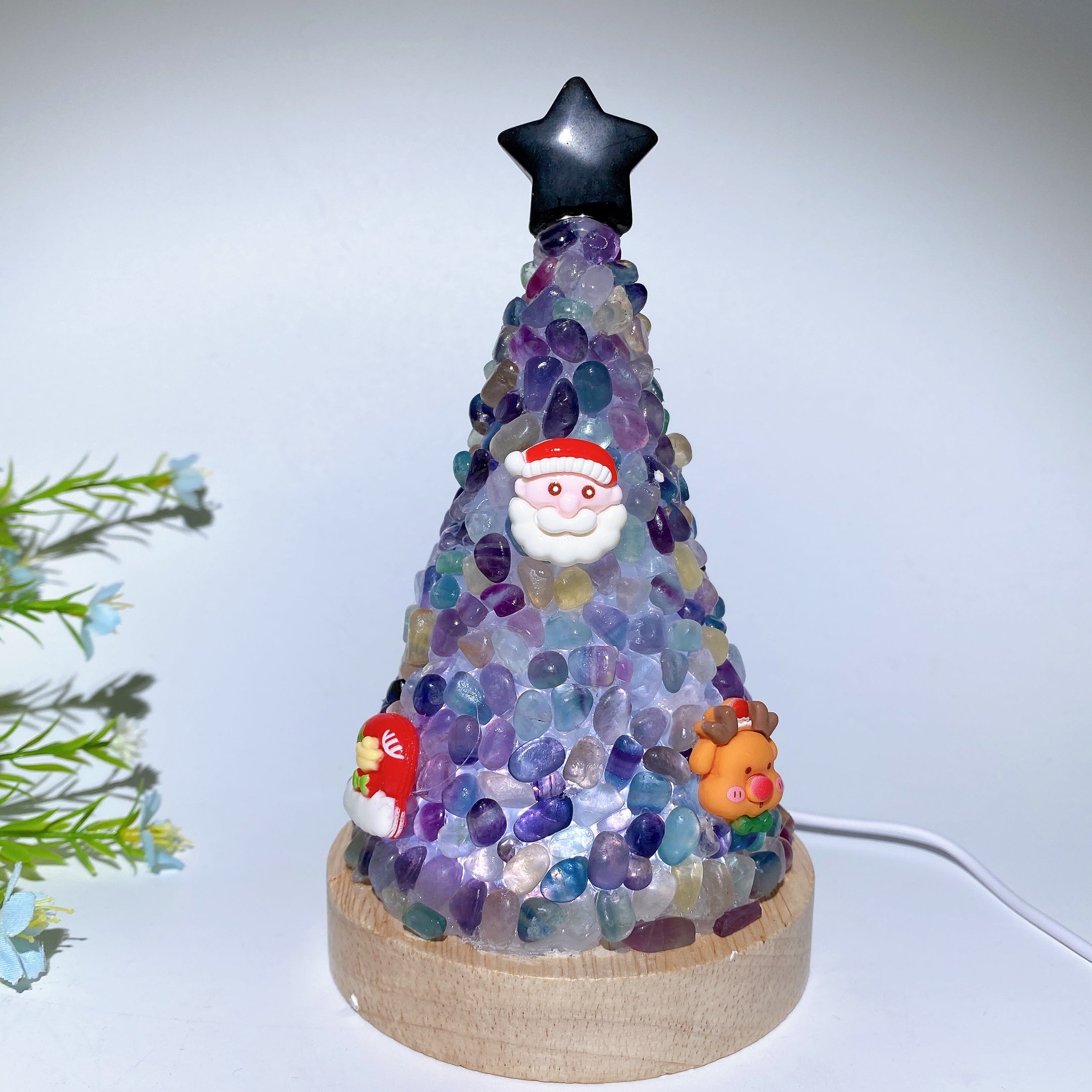 17.5cm Crystal Chips Christmas Tree Lamp for Healing