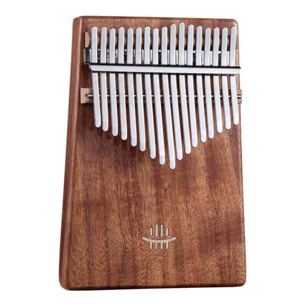 Wooden Kalimba with white metal tines in fan pattern, 17 Key Acacia C Tone piano