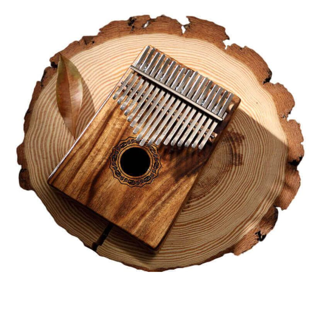 17 Key Acacia Kalimba Thumb Piano with Round Hole and metal tines on a wooden body