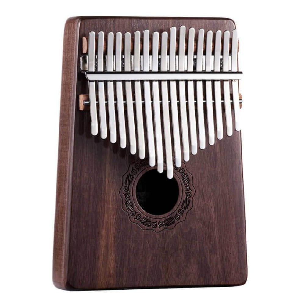 17 Key Walnut Round Hole Kalimba with Metal Tines and Decorative Sound Hole