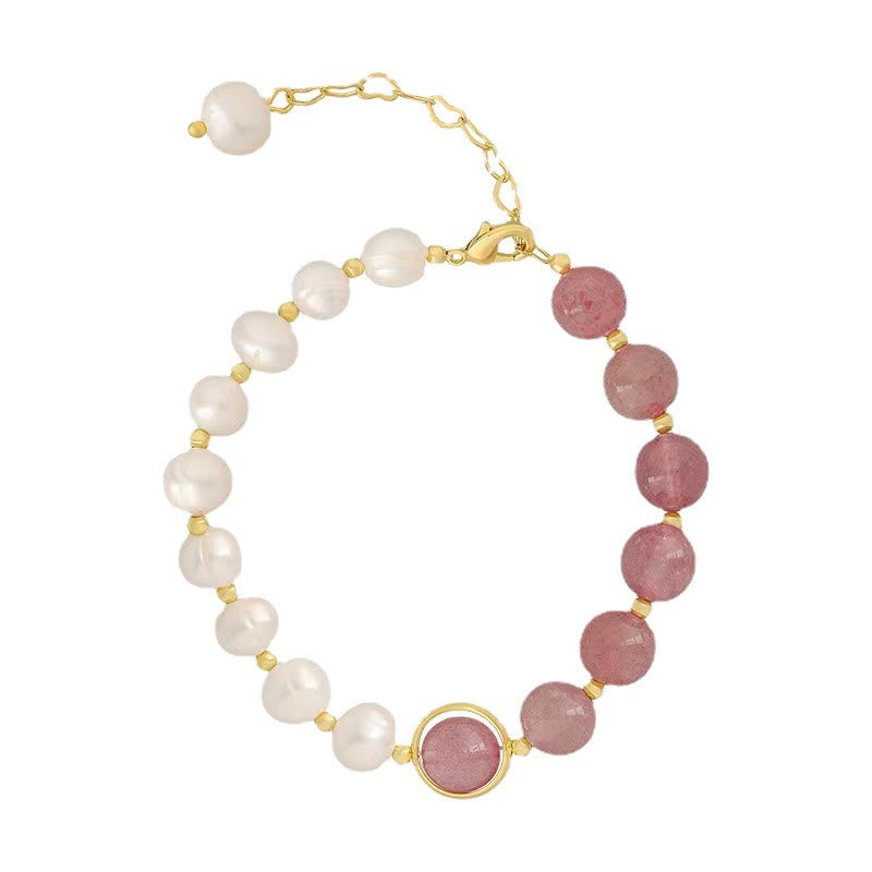 Strawberry Quartz Pearl Love Positive Chain Bracelet