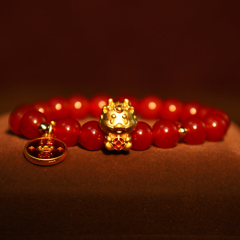 Year of the Dragon Red Agate Fortune Bracelet 8mm