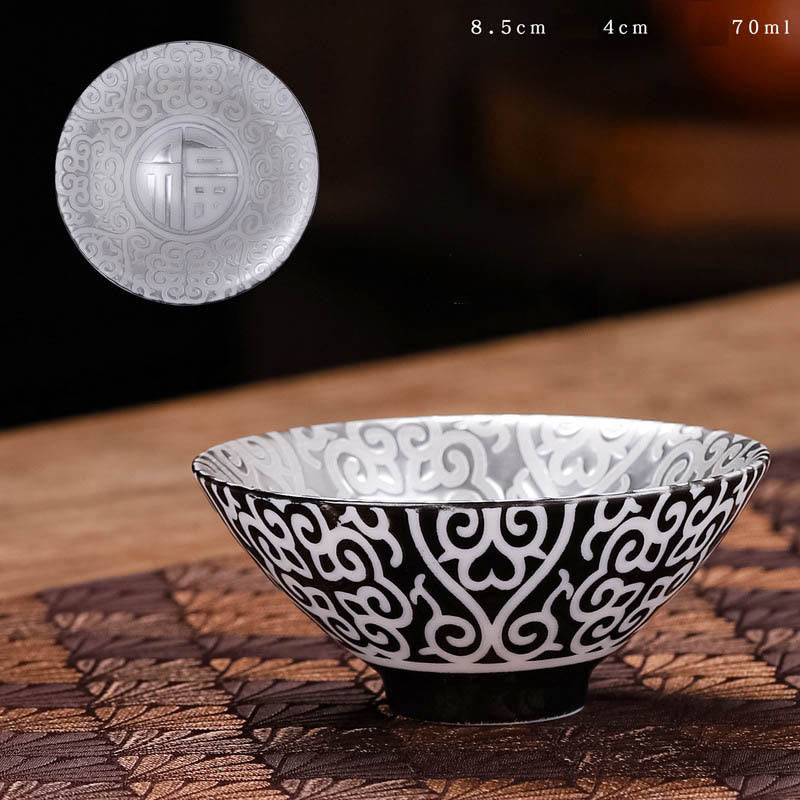 55ml Tibet Pattern Fu Character Ceramic Teacup for Kung Fu Tea