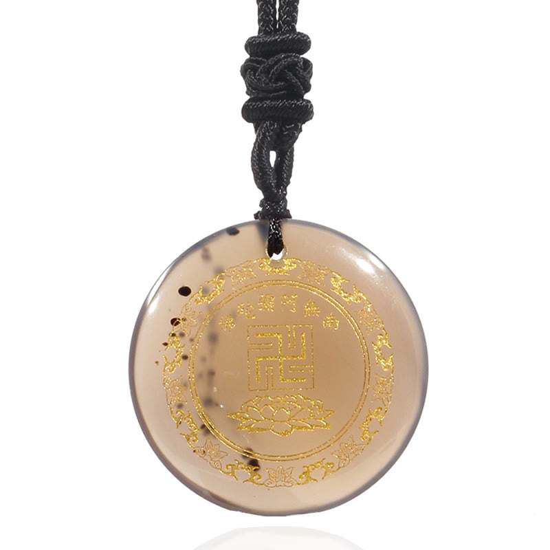 Swastika Lotus Pattern Black Obsidian Purification Necklace