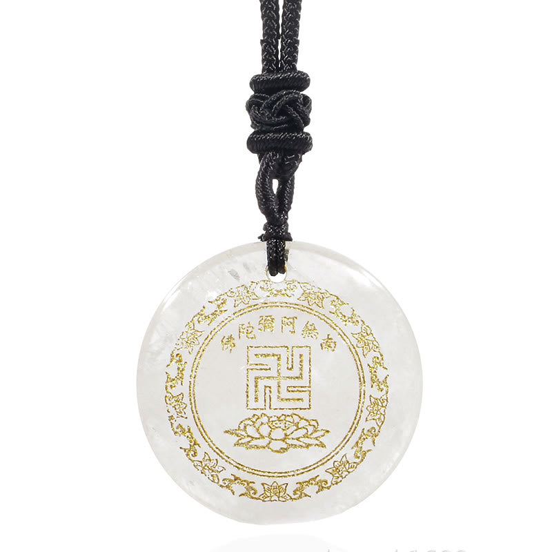 Swastika Lotus Pattern Black Obsidian Purification Necklace