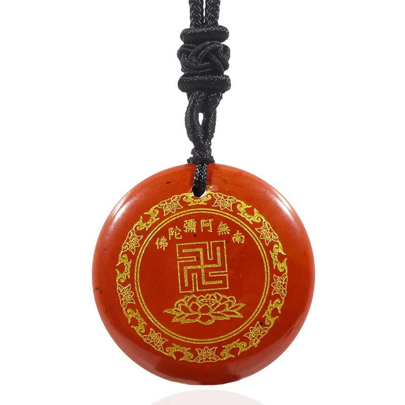 Swastika Lotus Pattern Black Obsidian Purification Necklace