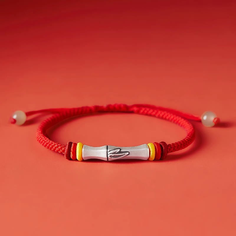 Red String 999 Sterling Silver Bamboo Enlightenment Bracelet