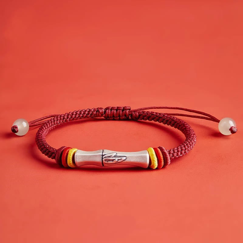 Red String 999 Sterling Silver Bamboo Enlightenment Bracelet