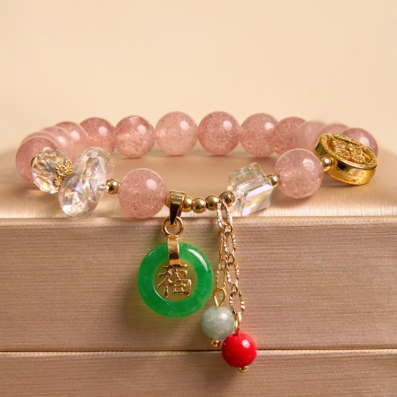 8mm Strawberry Quartz Jade Fu Charm Healing Bracelet